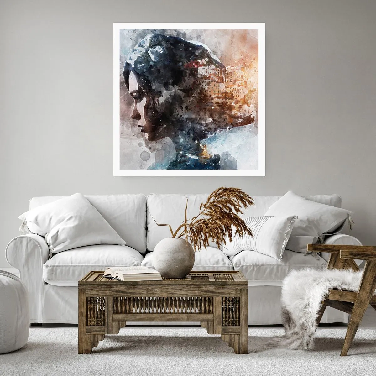 Poster - Racconto su una ragazza con città sullo sfondo - 50x50 cm