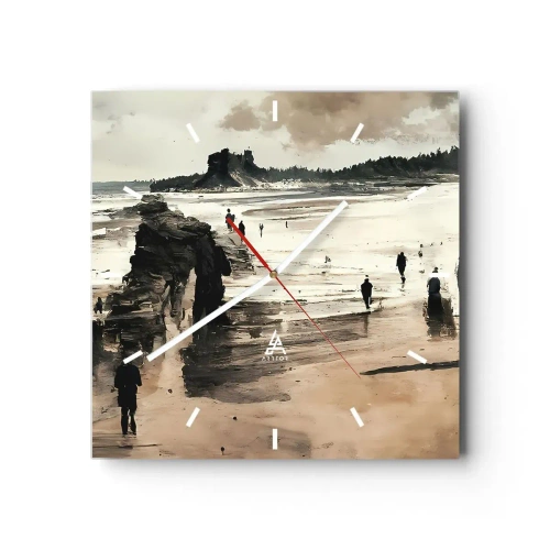 Orologio da parete - Orologio in Vetro - Passeggiatori sulla spiaggia in un paesaggio tranquillo - 30x30cm - Convocati - Decorazione murale moderna per soggiorno e camera da letto ARTTOR