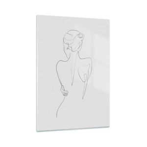 Quadro su vetro - Delicato schizzo a linea singola di una donna vista di spalle. - 50x70cm - La musica del corpo - Decorazione murale moderna per soggiorno e camera da letto ARTTOR