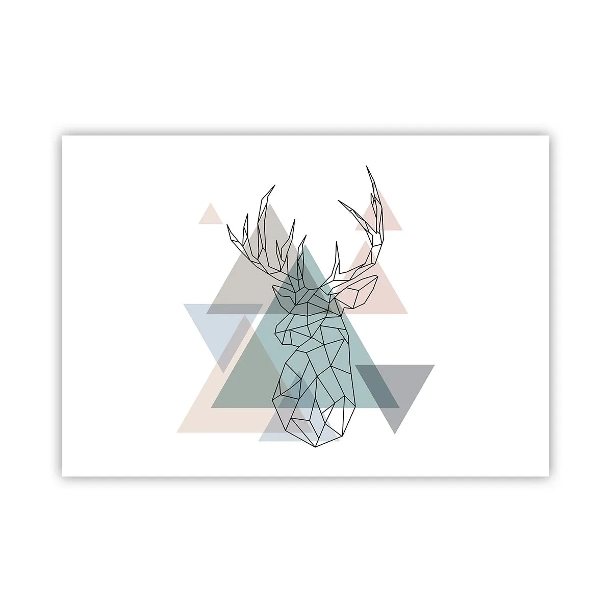 Poster - Cervo geometrico su uno sfondo di triangoli pastello - 100x70cm - Nel bosco geometrico - Decorazione murale moderna per soggiorno e camera da letto ARTTOR