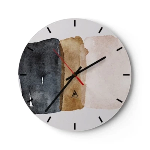 Orologio da parete - Orologio in Vetro - Tre strisce acquerellate nei toni del nero, marrone e beige - 30x30cm - Composizione di colori della terra - Decorazione murale moderna per soggiorno, cucina e camera da letto ARTTOR