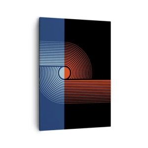 Quadro su tela - Stampe su Tela - Astrazione geometrica con linee blu navy e arancione. - 50x70cm - Nell'abbraccio geometrico - Decorazione murale moderna per soggiorno e camera da letto ARTTOR