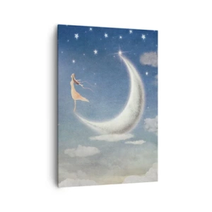 Quadro su tela - Stampe su Tela - Una donna sulla luna circondata da stelle e nuvole - 70x100cm - Seduttrice celeste - Decorazione murale moderna per soggiorno e camera da letto ARTTOR