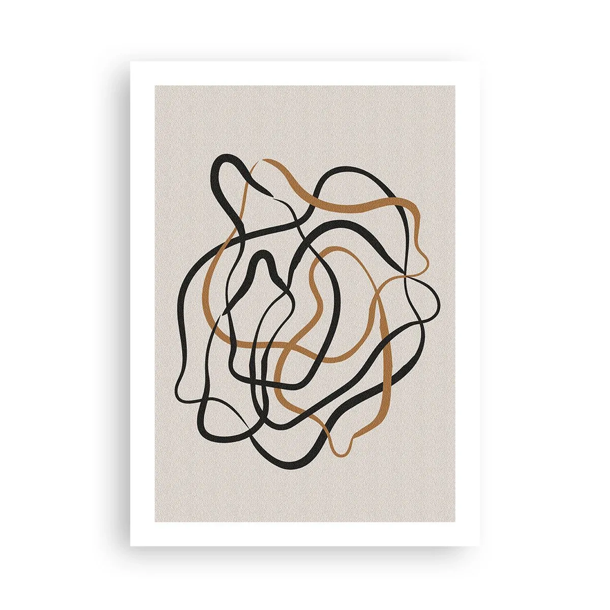 Poster - Linee astratte aggrovigliate in nero e oro su beige - 50x70cm - Tutto è andato storto - Decorazione murale moderna per soggiorno e camera da letto ARTTOR
