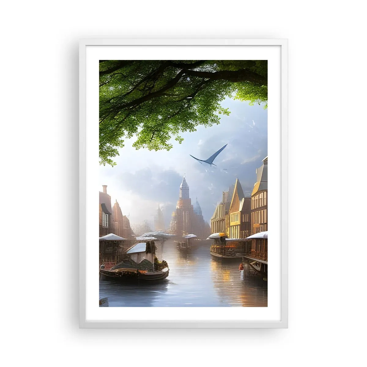 Poster in cornice bianca - Paesaggio urbano olandese - 50x70 cm