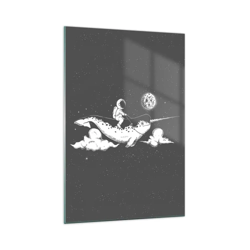 Quadro su vetro - Un astronauta sul dorso di un narvalo che fluttua in una scena spaziale. - 70x100cm - Il cavaliere dello spazio - Decorazione murale moderna per soggiorno e camera da letto ARTTOR