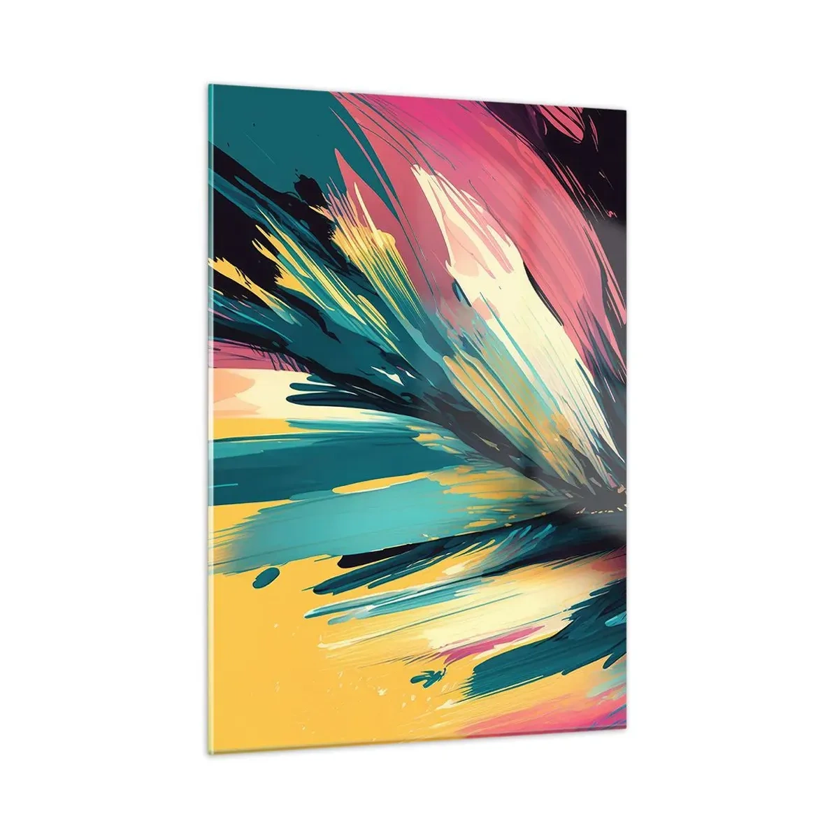 Quadro su vetro - Pennellate dinamiche in colori vivaci - 50x70cm - Composizione: esplosione di gioia - Decorazione murale moderna per soggiorno e camera da letto ARTTOR