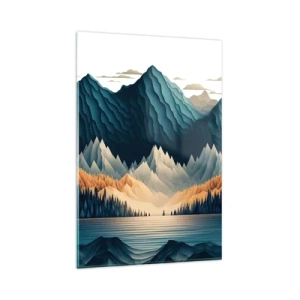 Quadro su vetro - Montagne pittoresche sul lago al tramonto - 80x120cm - Perfetto paesaggio montano - Decorazione murale moderna per soggiorno e camera da letto ARTTOR