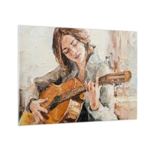 Quadro su vetro - Una ragazza che suona la chitarra in stile impressionista - 70x50cm - Concerto per chitarra e cuore di ragazza - Decorazione murale moderna per soggiorno e camera da letto ARTTOR