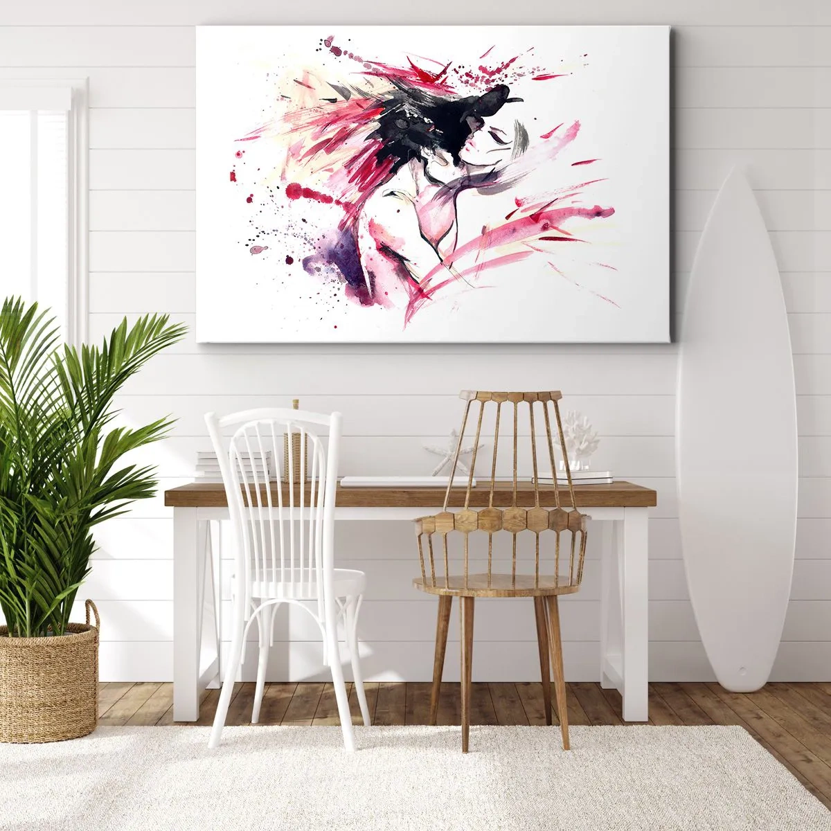 Quadro su tela - Stampe su Tela - Ritratto astratto di una donna con accenti rossi dinamici - 100x70cm - La pienezza dell'amore - Decorazione murale moderna per soggiorno e camera da letto ARTTOR