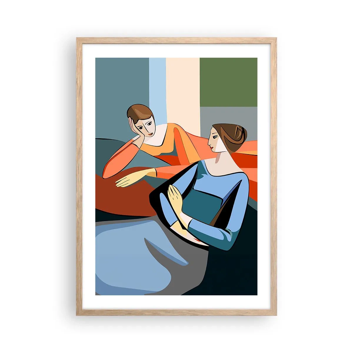 Poster in cornice rovere chiaro - Il momento delle confidenze - 50x70 cm