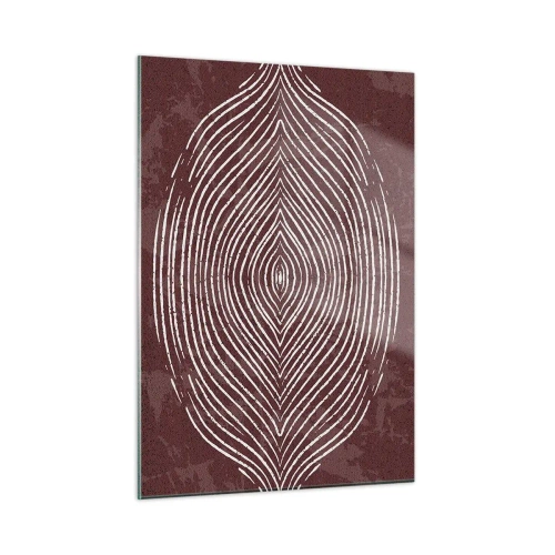 Quadro su vetro - Linee simmetriche a forma di occhio su sfondo bordeaux - 50x70cm - Lo spazio parlante - Decorazione murale moderna per soggiorno e camera da letto ARTTOR