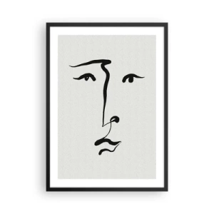 Poster in cornice nera - Illustrazione minimalista del viso in una sola pennellata - 50x70cm - Ritratto con un tratto solo - Decorazione murale moderna per soggiorno e camera da letto ARTTOR