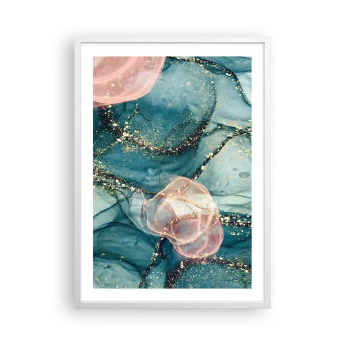 Poster in cornice bianca - Blu di seta, rosa di tulle - 50x70 cm