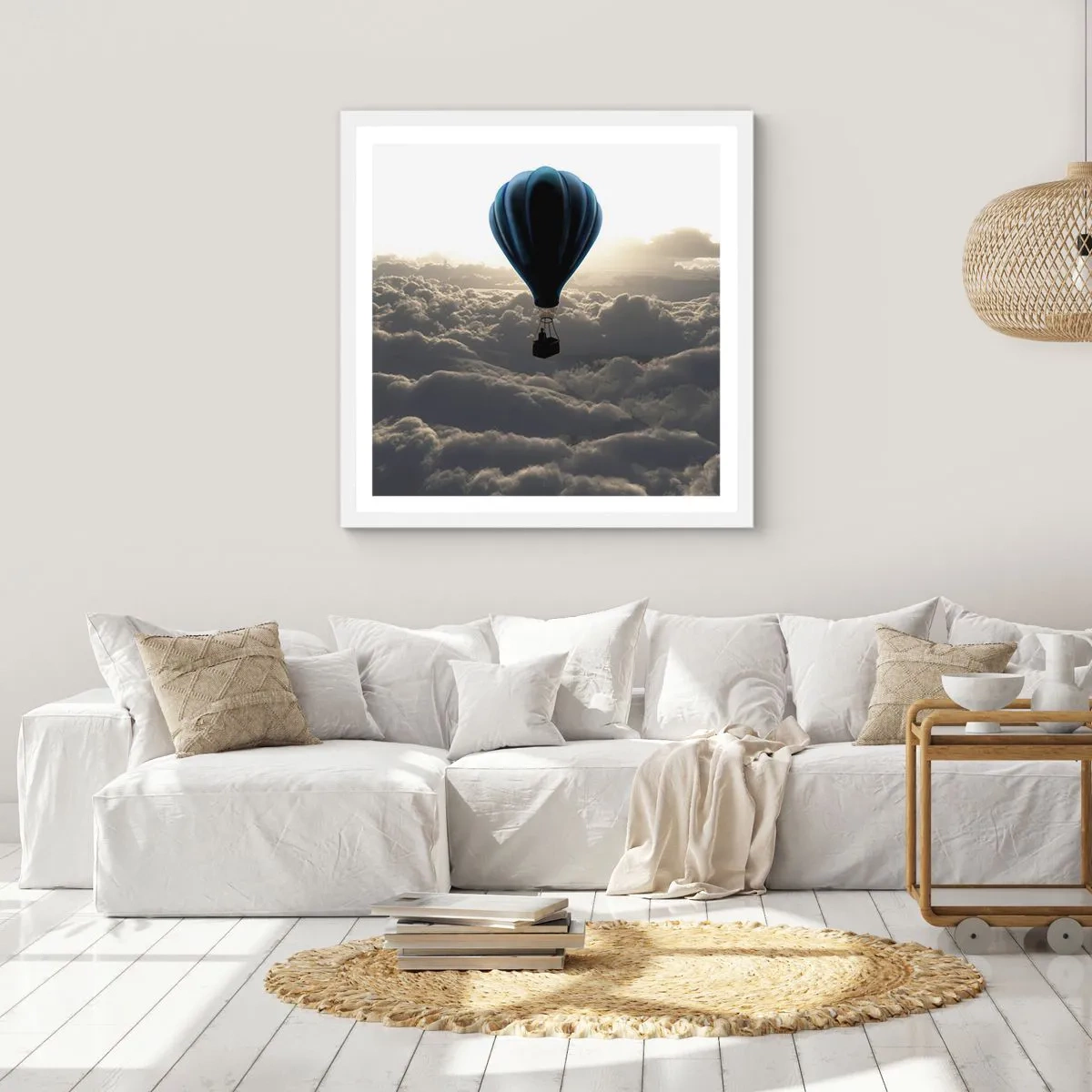 Poster in cornice bianca - Viaggiatore sopra le nuvole - 50x50 cm