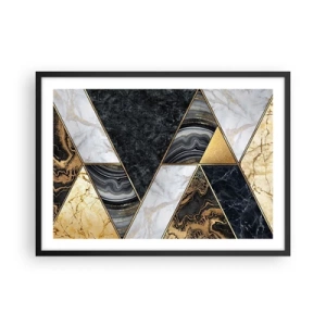 Poster in cornice nera - Triangoli geometrici in oro, marmo e tonalità scure - 70x50cm - Pietra su pietra - Decorazione murale moderna per soggiorno e camera da letto ARTTOR