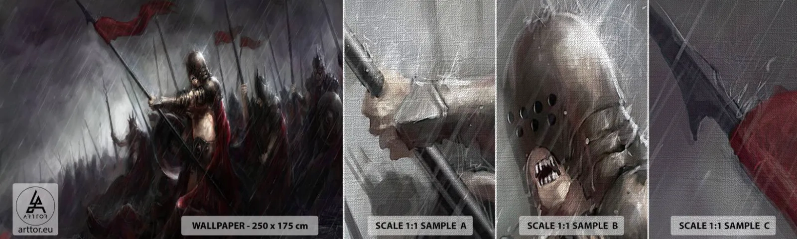 Campione di Fotomurale Premium Canvas - Passante, dì a Sparta... - Cavaliere in armatura, Esercito, Astrazione - 100x30 cm