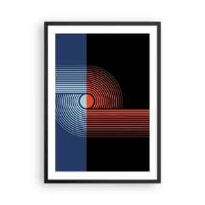 Poster in cornice nera - Composizione geometrica con linee in blu navy e arancione. - 50x70cm - Nell'abbraccio geometrico - Decorazione murale moderna per soggiorno e camera da letto ARTTOR