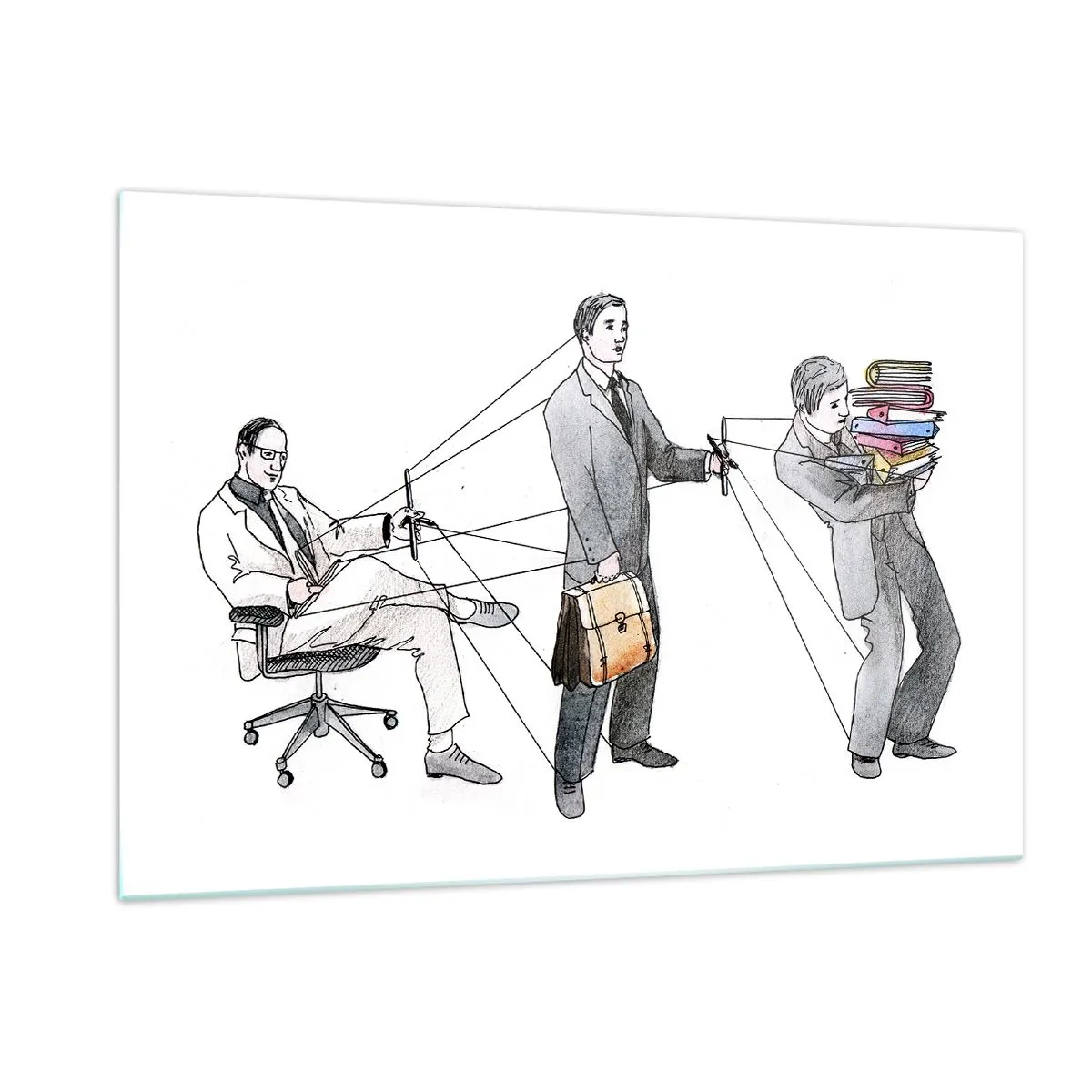 Quadro su vetro - Illustrazione della gerarchia del lavoro d'ufficio - 120x80cm - Ognuno ha il suo padrone - Decorazione murale moderna per soggiorno e camera da letto ARTTOR