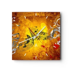 Orologio da parete - Orologio in Vetro - Note musicali astratte su uno sfondo colorato con ornamenti - 30x30cm - Che la musica scorra - Decorazione murale moderna per soggiorno e camera da letto ARTTOR