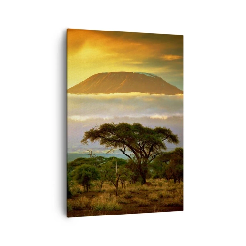 Quadro su tela - Stampe su Tela - Paesaggio africano con il Kilimangiaro all'alba - 70x100cm - Il sogno del viaggiatore - Decorazione murale moderna per soggiorno e camera da letto ARTTOR