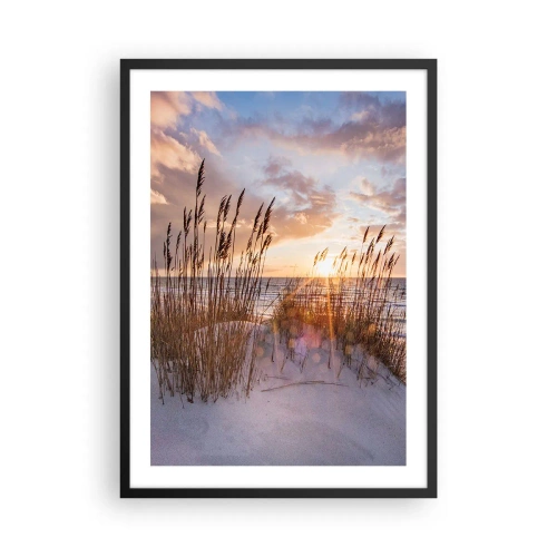 Poster in cornice nera - Le erbe sulle dune illuminate dai raggi del sole al tramonto - 50x70cm - L'addio al sole e al vento - Decorazione murale moderna per soggiorno e camera da letto ARTTOR