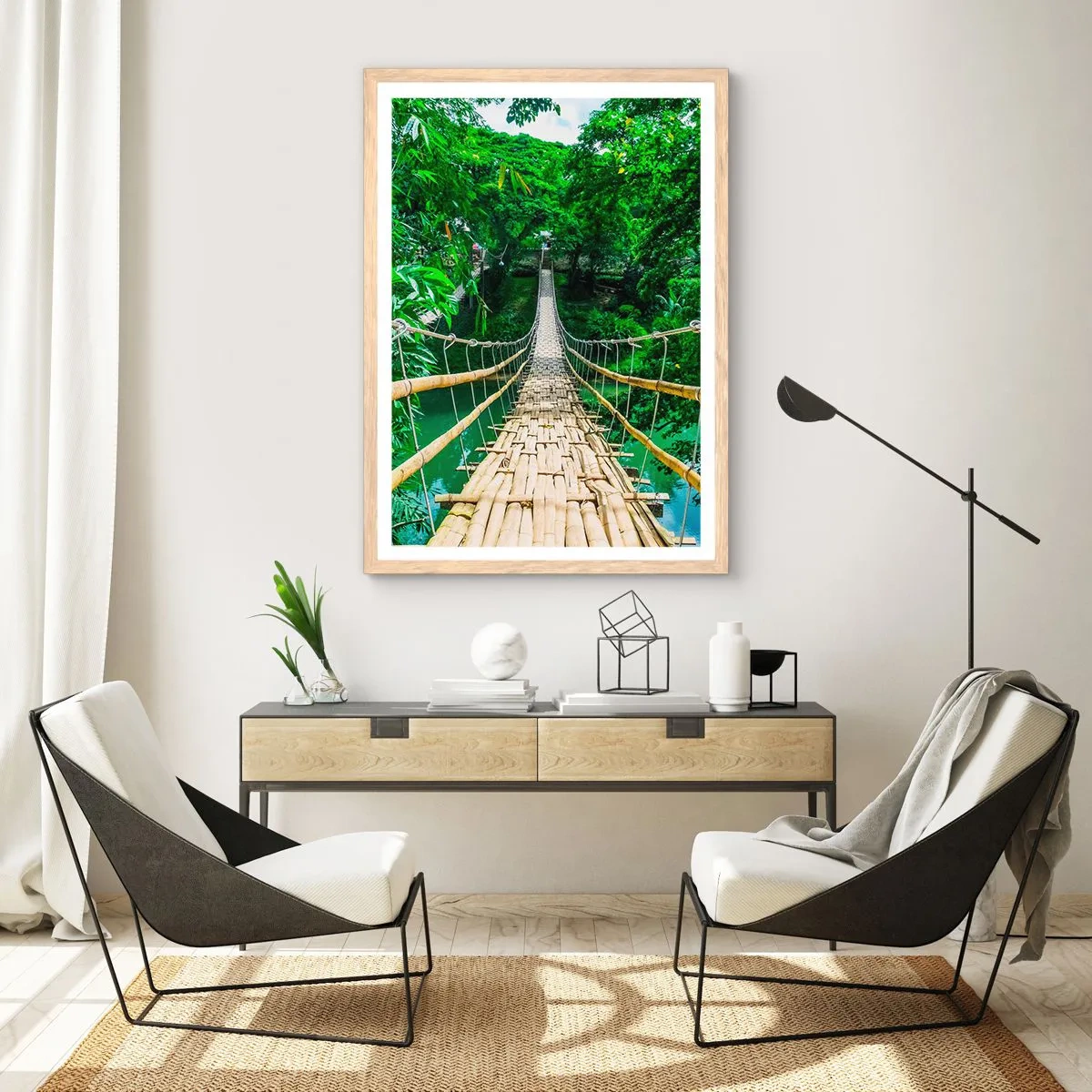 Poster in cornice rovere chiaro - Ponte sospeso sopra il verde - 40x50 cm