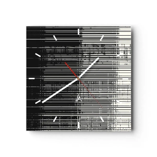 Orologio da parete - Orologio in Vetro - Composizione astratta di linee in bianco e nero contrastanti - 30x30cm - Onde e vibrazioni - Decorazione murale moderna per soggiorno e camera da letto ARTTOR