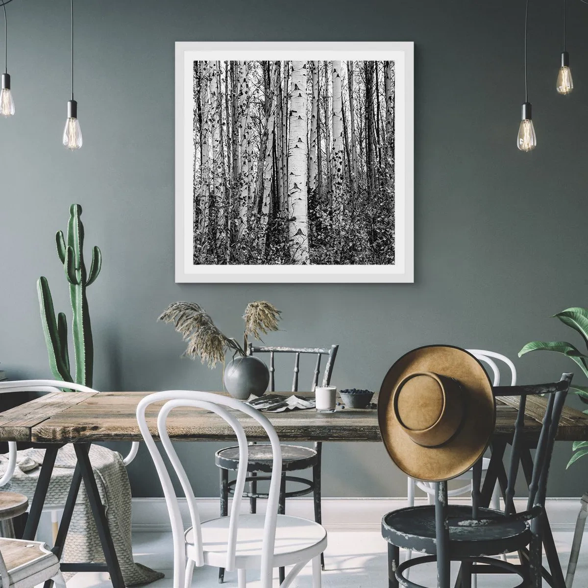 Poster in cornice bianca - Colonnato di betulle - 40x40 cm