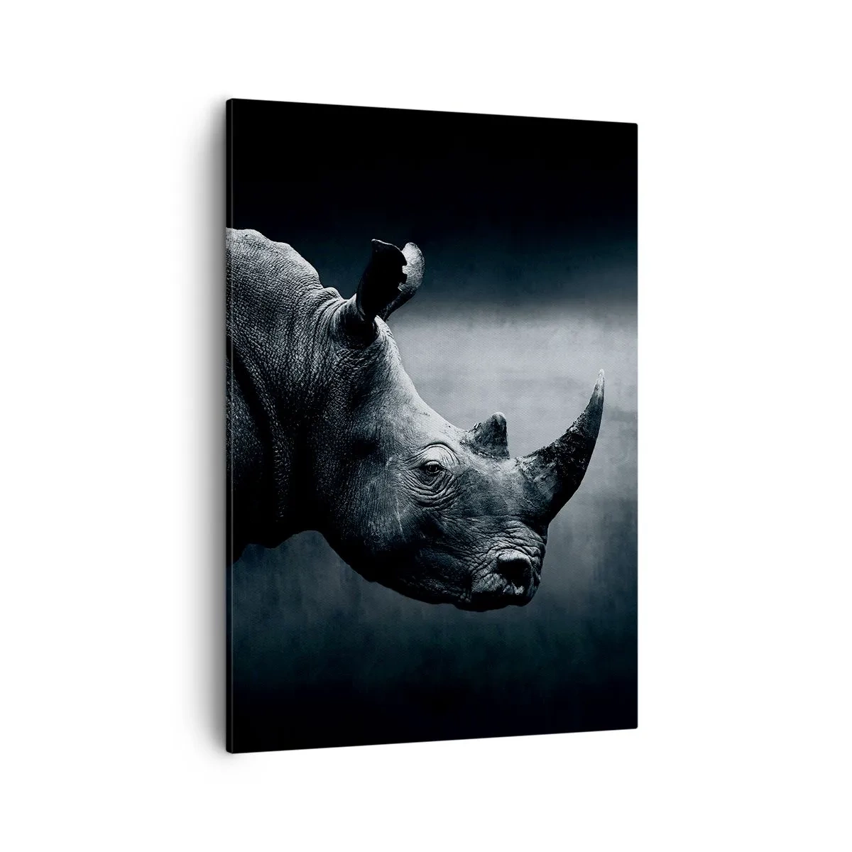Quadro su tela - Stampe su Tela - Ritratto in bianco e nero di un rinoceronte su sfondo scuro - 50x70cm - Profilo destro - Decorazione murale moderna per soggiorno e camera da letto ARTTOR