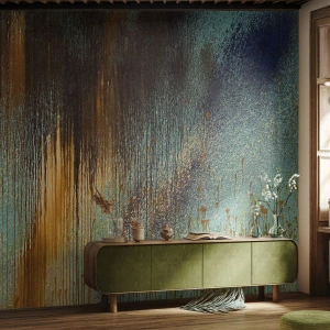 Fotomurali Premium Sand - Composizione astratta in oro e turchese - 100x70cm - Composizione cromatica non casuale - Decorazione murale moderna per soggiorno e camera da letto ARTTOR