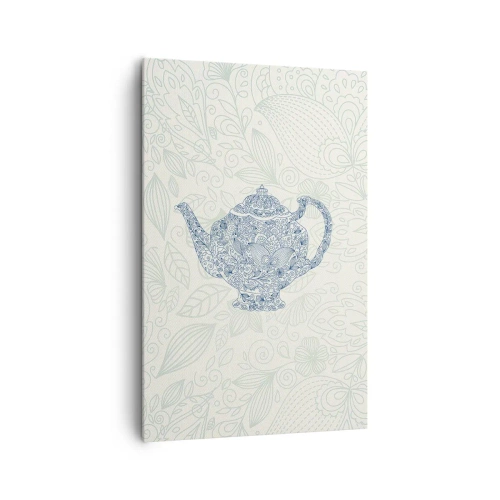 Quadro su tela - Stampe su Tela - Disegno decorativo di una teiera con ornamenti blu - 80x120cm - Magia del tè - Decorazione murale moderna per soggiorno e camera da letto ARTTOR