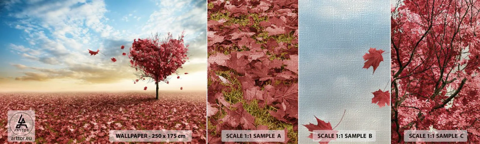 Campione di Fotomurale Premium Canvas - Ama questo autunno - Paesaggio, Grafica, Albero - 100x30 cm