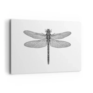 Quadro su tela - Stampe su Tela - Disegno in bianco e nero di una libellula su sfondo bianco in stile minimalista - 100x70cm - La precisione della natura - Decorazione murale moderna per soggiorno e camera da letto ARTTOR