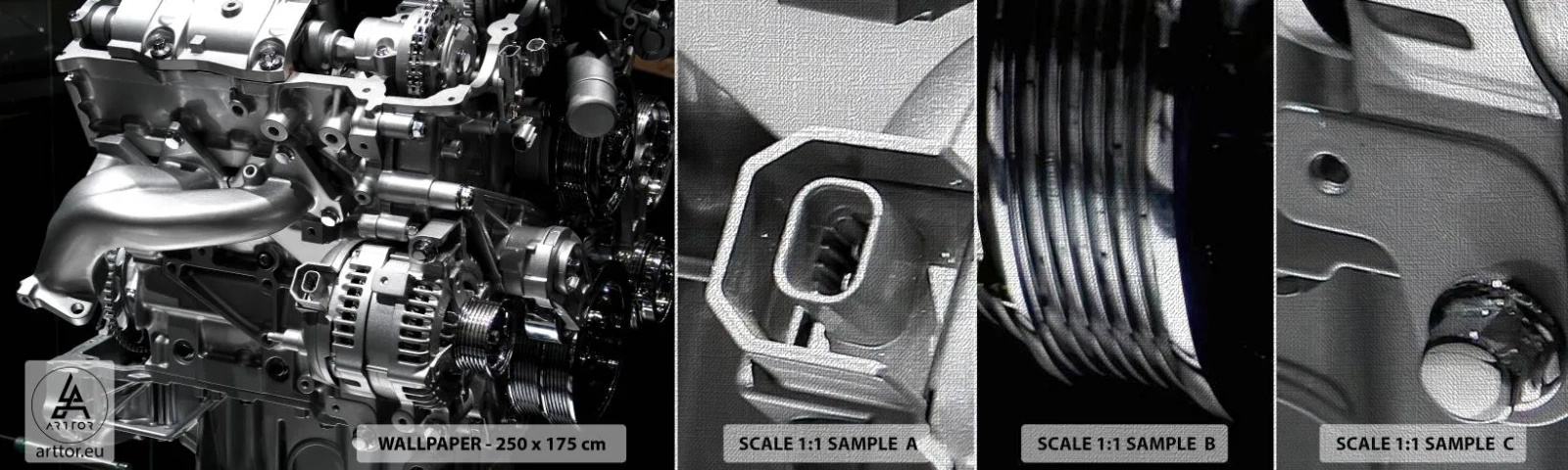 Campione di Fotomurale Premium Canvas - D'acciaio, bello, forte - Settore automobilistico, Motore dell'auto, 3D - 100x30 cm