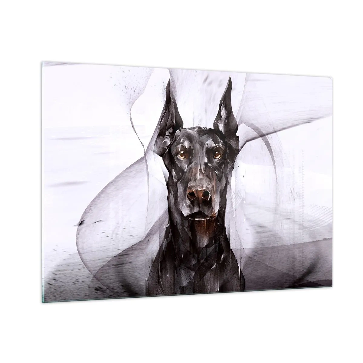 Quadro su vetro - Ritratto di un cane nero in stile astratto su uno sfondo chiaro - 100x70cm - Nobili natali - Decorazione murale moderna per soggiorno e camera da letto ARTTOR