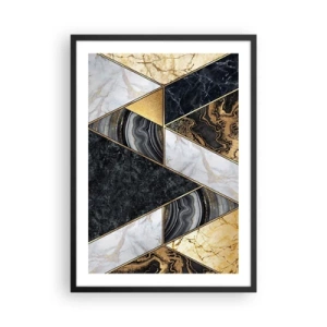 Poster in cornice nera - Geometria marmorea nei toni dell'oro, del nero e del bianco - 50x70cm - Pietra su pietra - Decorazione murale moderna per soggiorno e camera da letto ARTTOR