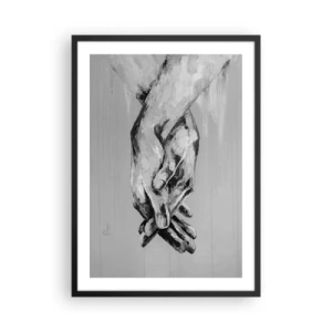 Poster in cornice nera - Immagine monocromatica di mani giunte su sfondo grigio. - 50x70cm - Inizio... - Decorazione murale moderna per soggiorno e camera da letto ARTTOR