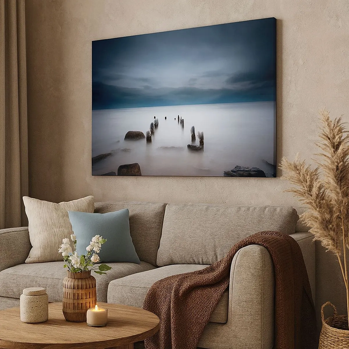 Quadro su tela - Stampe su Tela - Il vecchio molo sullo sfondo di un mare calmo - 70x50cm - Lago pensieroso - Decorazione murale moderna per soggiorno e camera da letto ARTTOR