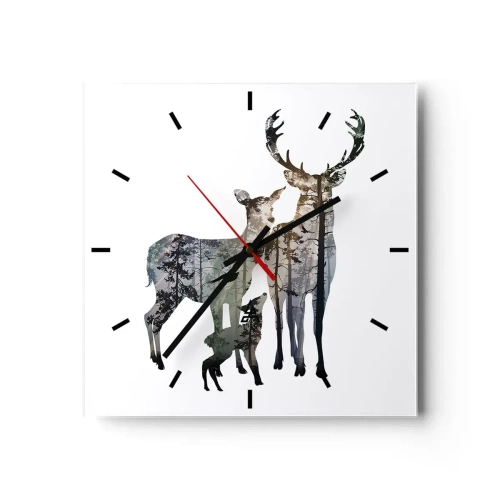 Orologio da parete - Orologio in Vetro - Paesaggio forestale nelle sagome dei cervi - 30x30cm - Foto di famiglia - Decorazione murale moderna per soggiorno e camera da letto ARTTOR