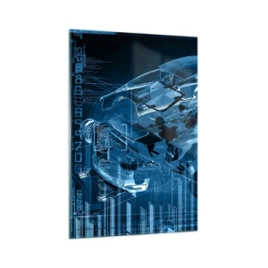 Quadro su vetro - Un disegno tecnico moderno di un'auto con elementi strutturali - 70x100cm - Anatomia ingegneristica - Decorazione murale moderna per soggiorno e camera da letto ARTTOR