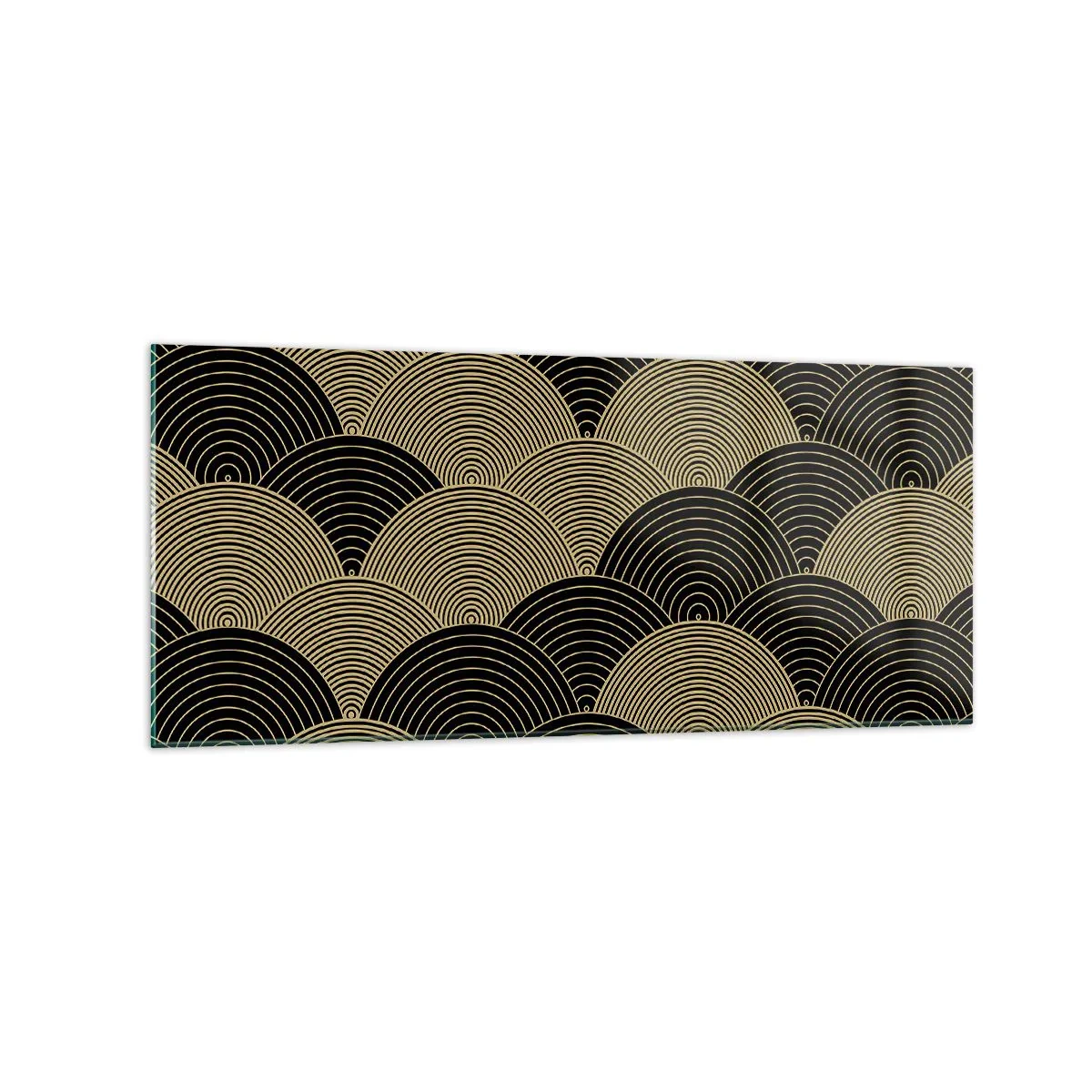 Quadro su vetro - Motivo Art Déco con semicerchi e linee dorate - 120x50cm - Unità nella molteplicità - Decorazione murale moderna per soggiorno e camera da letto ARTTOR