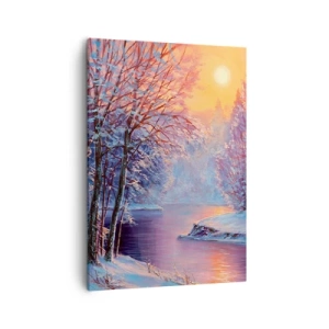 Quadro su tela - Stampe su Tela - Paesaggio invernale con fiume e alberi all'alba - 50x70cm - I colori dell'inverno - Decorazione murale moderna per soggiorno e camera da letto ARTTOR