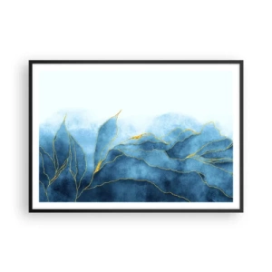Poster in cornice nera - Onde astratte nelle tonalità del blu con accenti dorati - 100x70cm - Blu nell'oro - Decorazione murale moderna per soggiorno e camera da letto ARTTOR