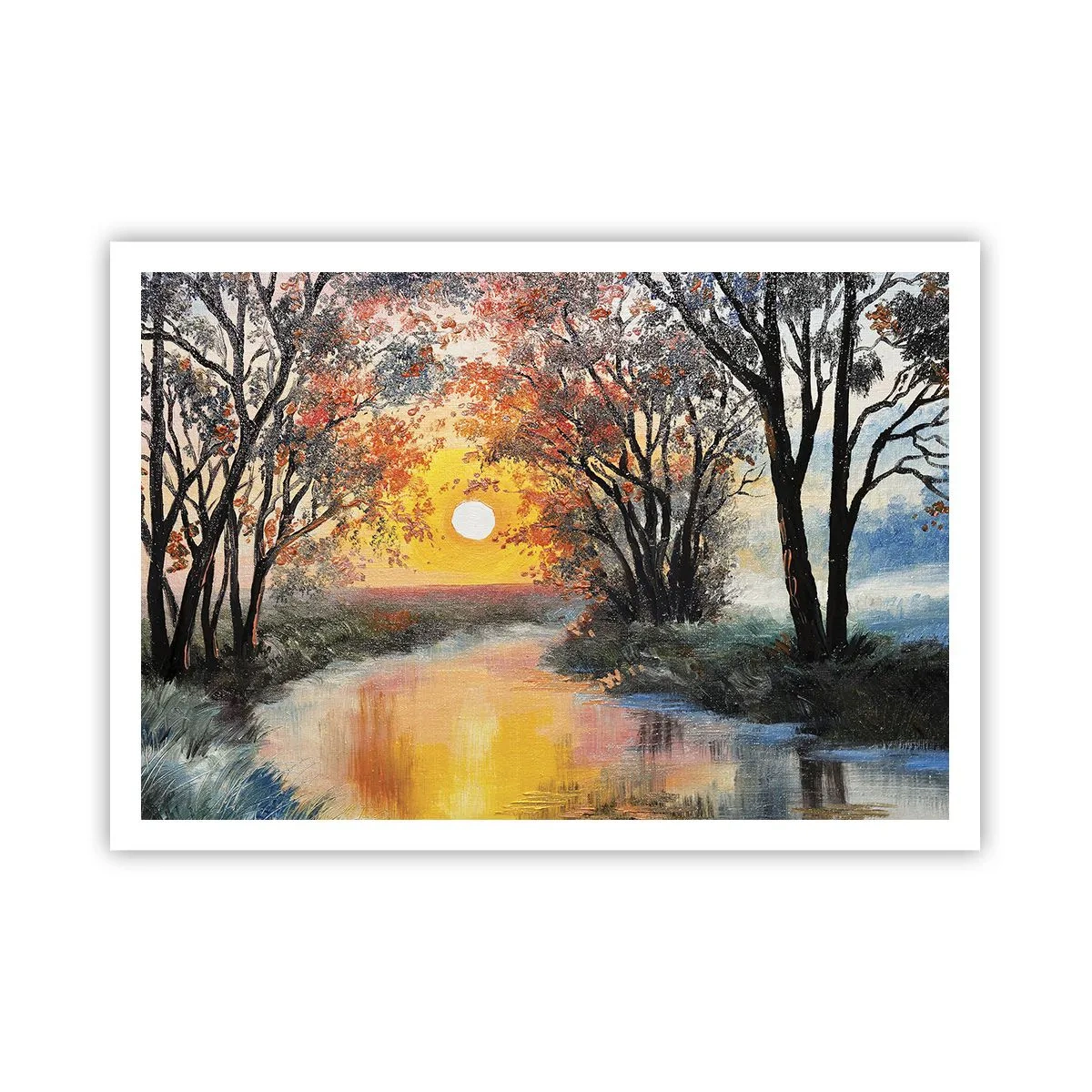 Poster - Tramonto sul fiume in un paesaggio autunnale - 100x70cm - Atmosfera autunnale - Decorazione murale moderna per soggiorno e camera da letto ARTTOR
