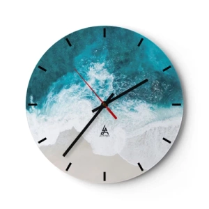 Orologio da parete - Orologio in Vetro - Vista dall'alto delle onde dell'oceano che si infrangono contro una spiaggia sabbiosa - 30x30cm - Morbidezza naturale - Decorazione murale moderna per soggiorno, cucina e camera da letto ARTTOR