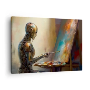 Quadro su tela - Stampe su Tela - Un robot che dipinge su una tela in stile artistico - 70x50cm - L'arte del futuro - Decorazione murale moderna per soggiorno e camera da letto ARTTOR
