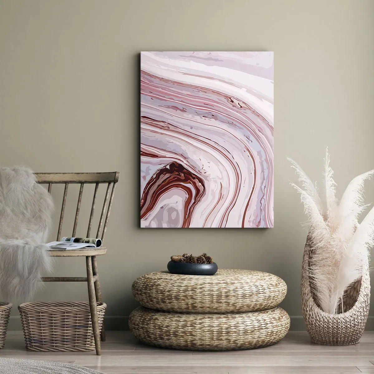 Quadro su tela - Stampe su Tela - Motivo astratto in rosa e bianco - 50x70cm - Dritto, poi a destra in basso - Decorazione murale moderna per soggiorno e camera da letto ARTTOR