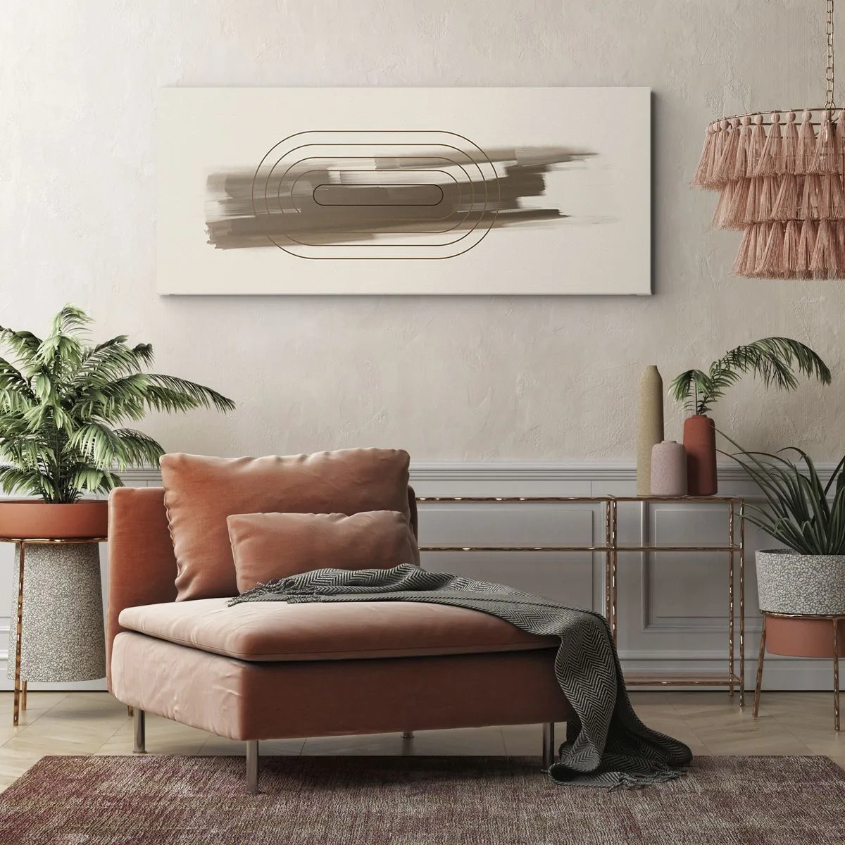 Quadro su tela - Stampe su Tela - Una composizione minimalista nei toni del beige e del grigio con un motivo geometrico - 120x50cm - Un soffio di grigio - Decorazione murale moderna per soggiorno e camera da letto ARTTOR