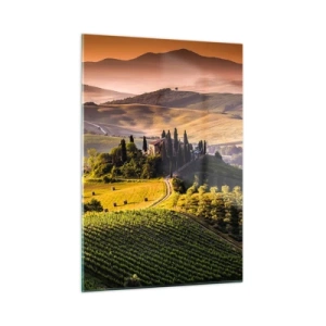 Quadro su vetro - Paesaggio toscano all'alba - 50x70cm - Arcadia: paesaggio toscano - Decorazione murale moderna per soggiorno e camera da letto ARTTOR